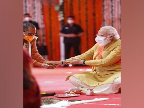 PM Narendra Modi during the bhoomi pujan at Ram temple site, Ayodhya on Wednesday.