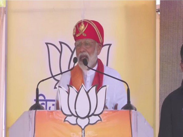 Prime Minister Narendra Modi addressing an election rally in Chittorgarh, Rajasthan on Sunday. Photo/ANI