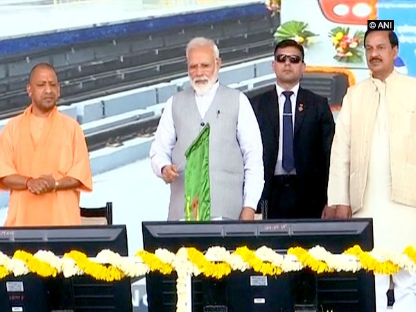 Prime Minister Narendra Modi inaugurating Delhi Metro’s Blue Line extension on Saturday  in Noida.