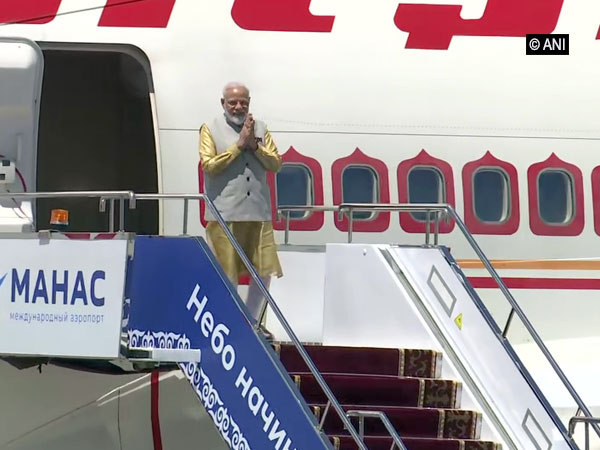 PM Narendra Modi alighting from the special aircraft at the Bishkek airport on Thursday. (ANI/Photo)
