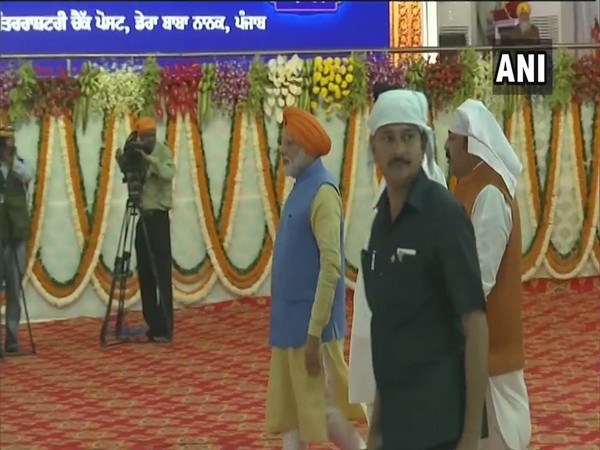 Prime Minister Narendra Modi arrives at Dera Baba Nanak in Punjab's Gurdaspur district on Saturday.