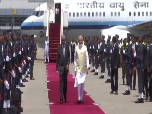 Prime Minister Narendra Modi arrives at Bandaranaike International Airport in Colombo on Sunday