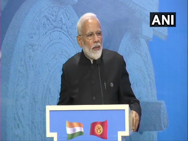 PM Narendra Modi addressing at the India-Kyrgyzstan Business Forum in Bishkek on Friday.