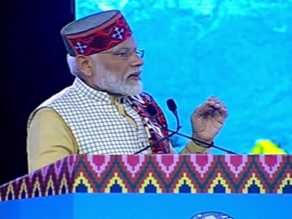 Prime Minister Narendra Modi speaking at the Himachal Pradesh Global Investors' meet in Dharmshala on Thursday. Photo/ANI