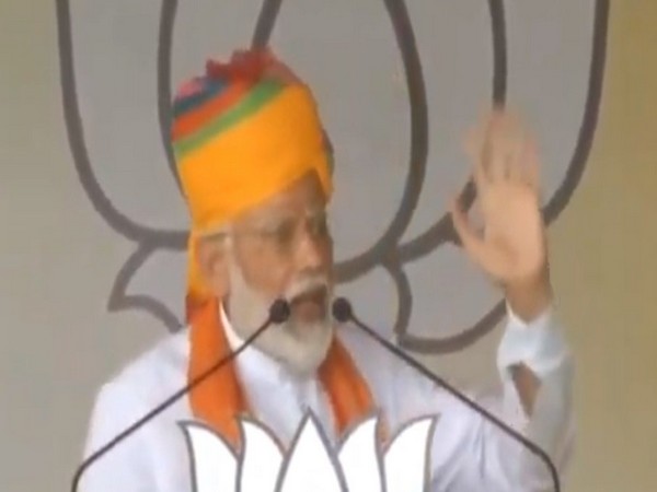 Prime Minister Narendra Modi while addressing an election rally in Rajasthan's Bikaner on Friday. Photo/ANI