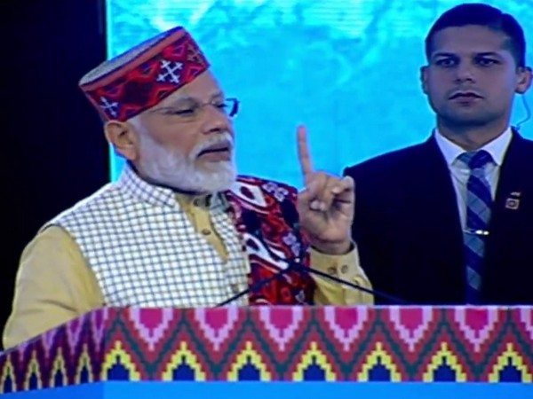Prime Minister Narendra Modi addressing the Himachal Pradesh Global Investors meet in Dharmshala on Thursday. Photo/ANI