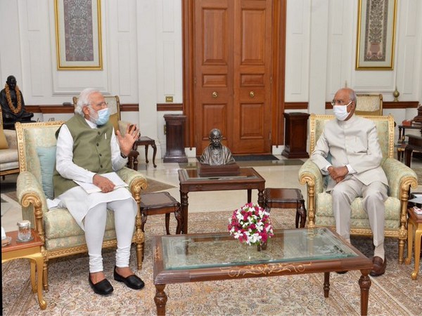 Prime Minister Narendra Modi calls on President Ram Nath Kovind at Rashtrapati Bhavan on Sunday.