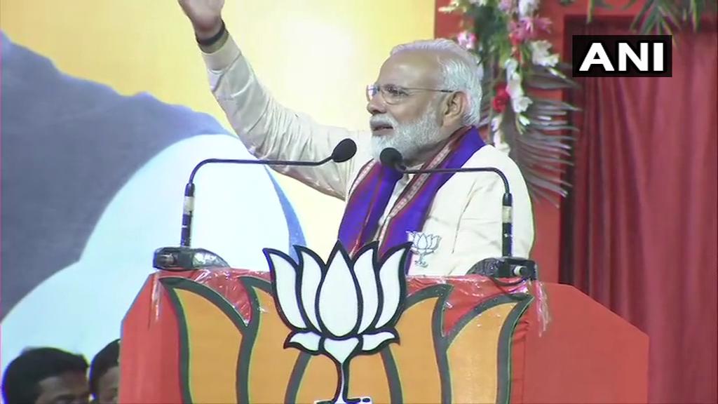Prime Minister Narendra Modi addressing a rally in Bhubaneswar on Tuesday.