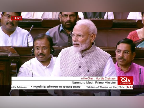 Prime Minister Narendra Modi addressing at the Rajya Sabha on Wednesday. (Picture Source: Rajya Sabha TV)