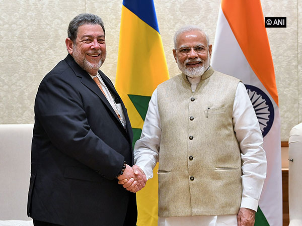 Ralph Everard Gonsalves, Prime Minister of St Vincent and Grenadines, on Tuesday met Prime Minister Narendra Modi in New Delhi. Photo/ANI