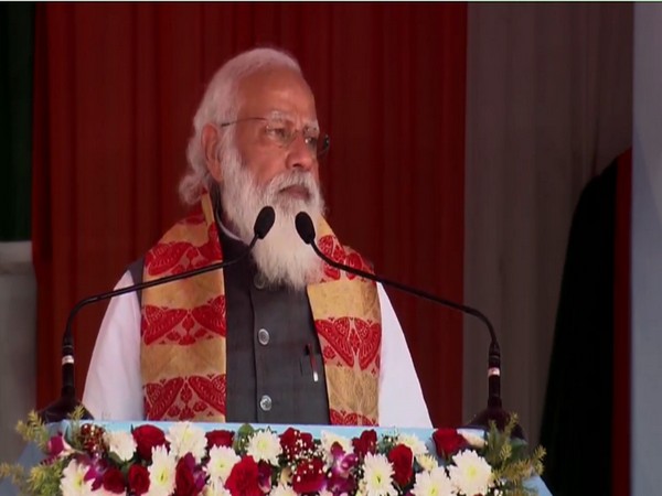 Prime Minister Narendra Modiat the launch of the 'Asom Mala' programme in Dhekiajuli of Sonitpur district.