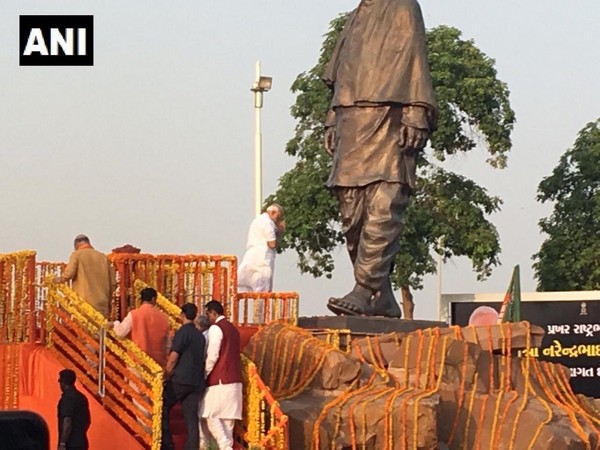 Prime Minister Narendra Modi pays tribute to Sardar Vallabhbhai Patel's statue near the Ahmedabad Airport.