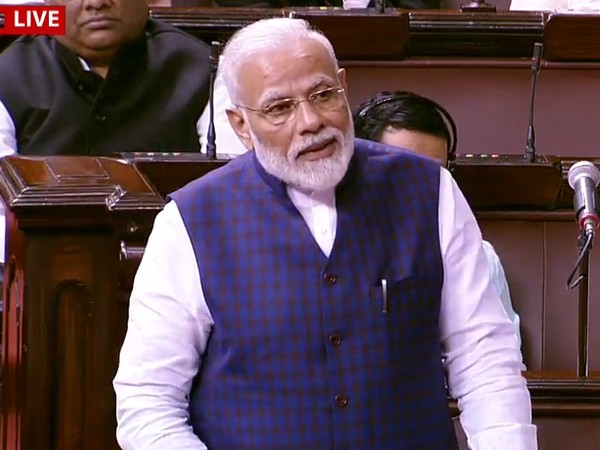 Prime Minister Narendra Modi addressing at Rajya Sabha on Monday. (Photo Credits: RSTV)