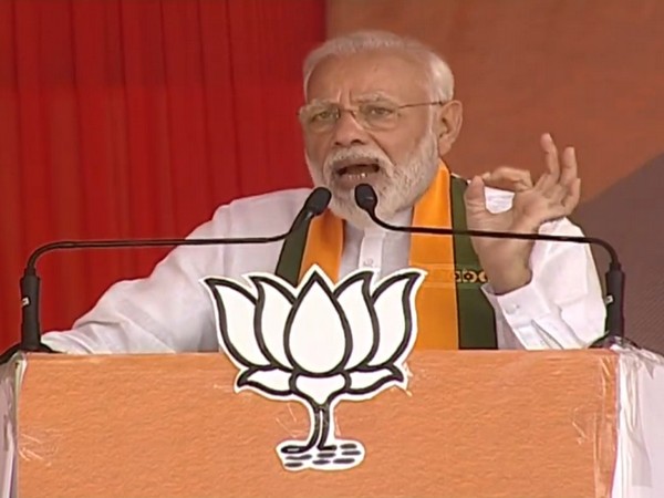 Prime Minister Narendra Modi speaking at an election rally in Sirsa on Saturday. Photo/ANI