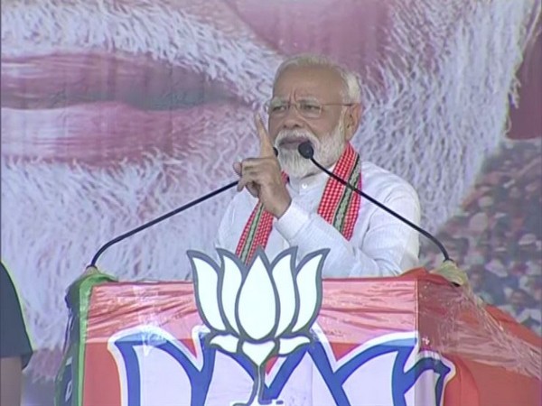 Prime Minister Narendra Modi speaking at a rally in Serampore on Monday (Photo/ANI)