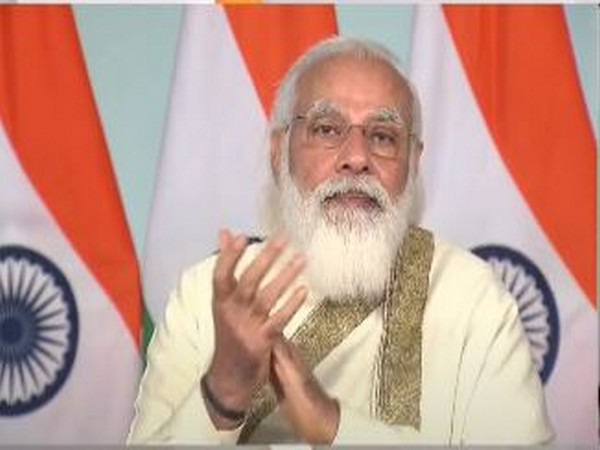 PM Narendra Modi speaking at the centenary celebrations of Aligarh Muslim University on Tuesday. [Photo/ANI]