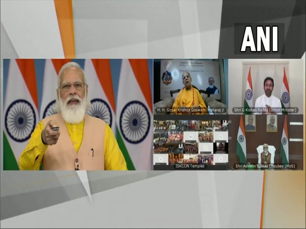 PM Modi releases commemorative coin on 125th birth anniversary of Srila Bhaktivedanta Swami Prabhupada. (Photo/ ANI)