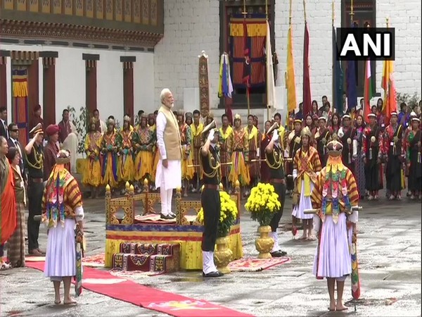 PM Narendra Modi receives guard of honour at Tashichhoedzong Palace in Thimphu on Saturday.