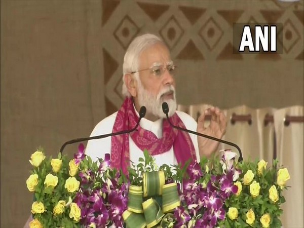 PM Modi Narendra Modi speaking after laying foundation stone for multiple projects at Banas Dairy Sankul in Diyodar in Gujarat's Banaskantha district on Tuesday.