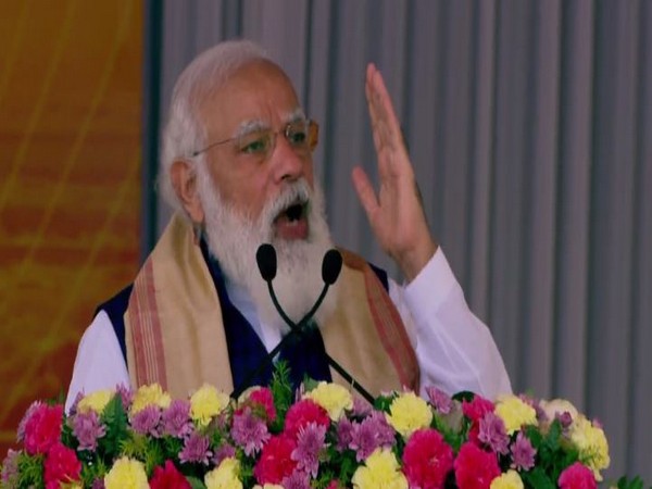 Prime Minister Narendra Modi addressing a public meeting in Assam's Sivasagar on Saturday.