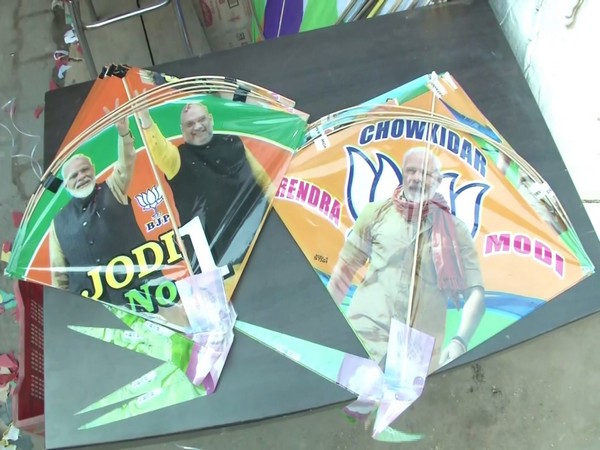 Kites featuring Prime Minister Modi and Home Minister Shah are witnessing a spike in demand in Ludhiana market ahead of festival season. Photo/ANI