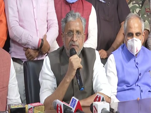 Sushil Modi addressing a press conference in Patna on Tuesday night.