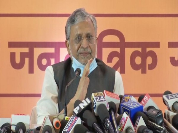 BJP leader Sushil Kumar Modi addressing a press conference in Patna on Tuesday.