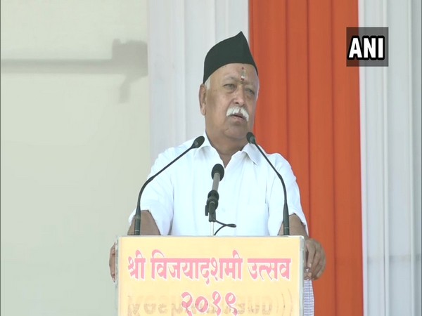 RSS chief Mohan Bhagwat speaking at an event in Nagpur