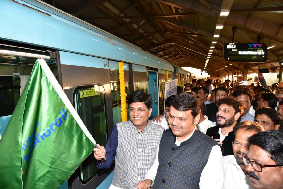 Piyush Goyal and Devendra Fadnavis flag off  second phase of Mumbai Monorail on Sunday Photo/Devendra Fadnavis Twitter