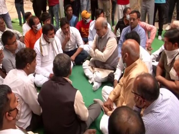 Haryana Transport Minister Moolchand Sharma met family of Ballabhgarh murder victim on Wednesday. Photo/ANI