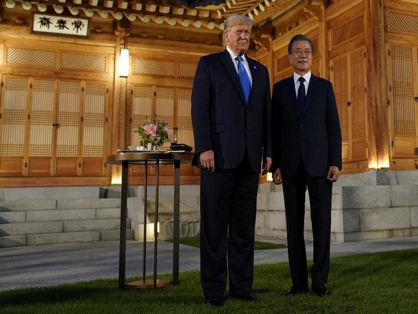 US President Donald Trump with his South Korean counterpart Moon Jae-in in Seoul on Saturday.