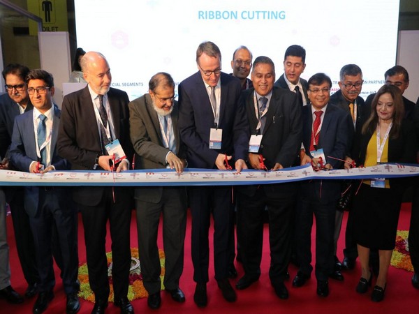 Officials cutting a ribbon at the 26th Medical Fare India in Mumbai. Photo/ANI