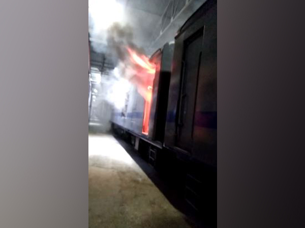Fire in AC rake at Mumbai Central car shed. Photo/ANI