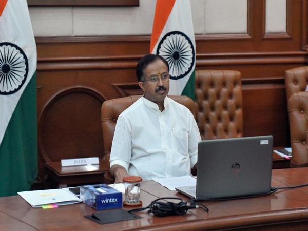 Minister of State for External Affairs V Muraleedharan during the virtual ministerial pledging conference for UNRWA on Tuesday. (Photo Source: Muraleedharan Twitter)