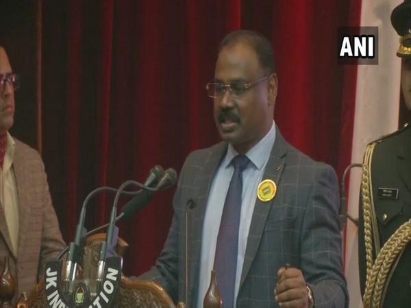 Jammu and Kashmir Lt Governor GC Murmu speaking at an event in Jammu on Saturday. Photo/ANI