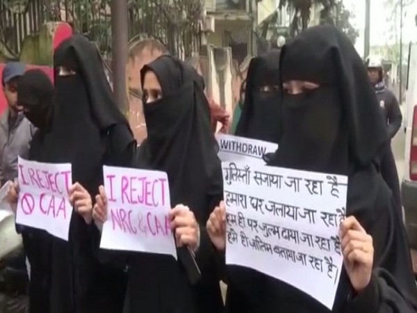 Muslim women in Moradabad protesting against the CAA on Thursday. (Photo/ANI)