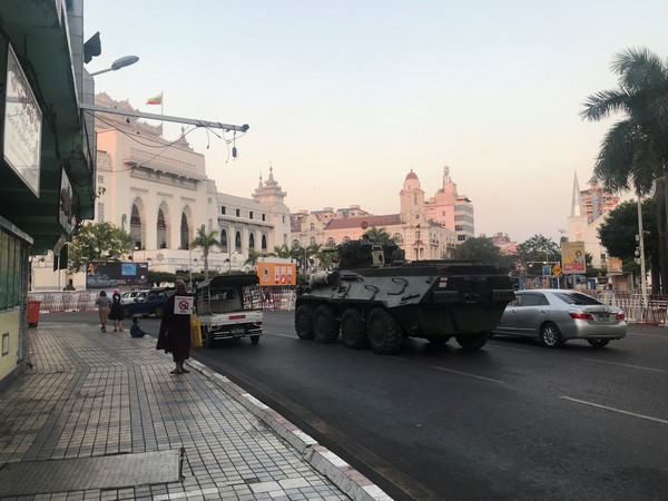 Armoured vehicles have rolled into Myanmar cities and internet access has been largely cut off amid fears of a crackdown on anti-coup protesters. (Photo credit: Reuters) 