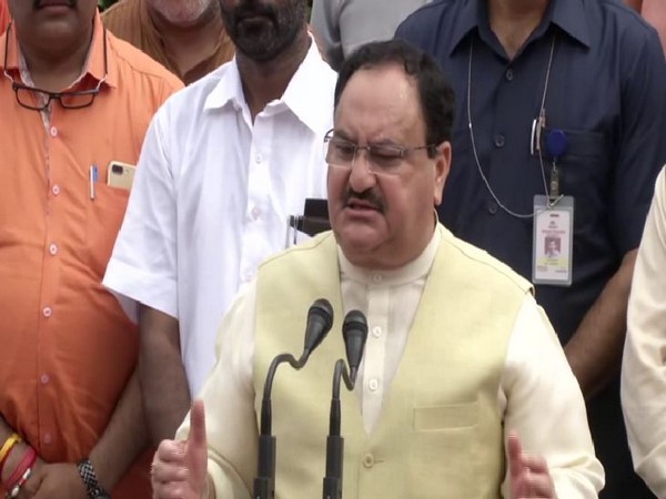 BJP working president addressing party workers and leaders on the occasion of Independence Day in New Delhi. Photo/ANI