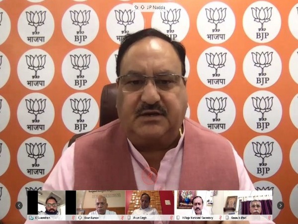 BJP national president JP Nadda during video-conferencing with party officials (Photo/ANI)