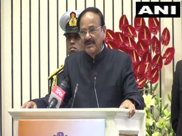 Vice President M Venkaiah Naidu speaking at an event in New Delhi on Monday.