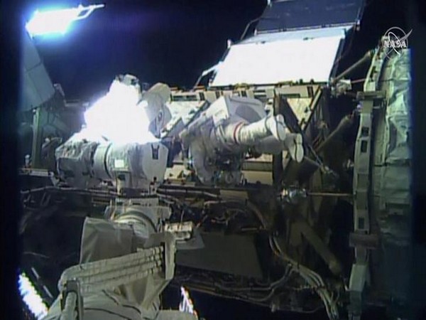 U.S. astronaut Jessica Meir walks outside the International Space Station (ISS), in this still image taken from NASA video on Friday