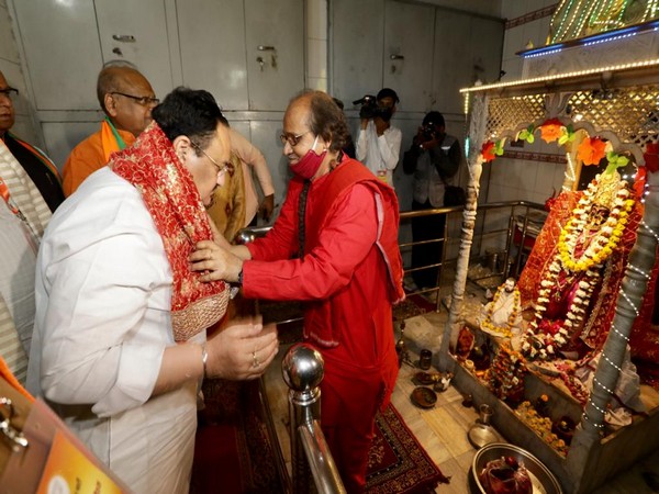 BJP Chief JP Nadda offers prayers at Kali Bari temple (Photo/Twitter)