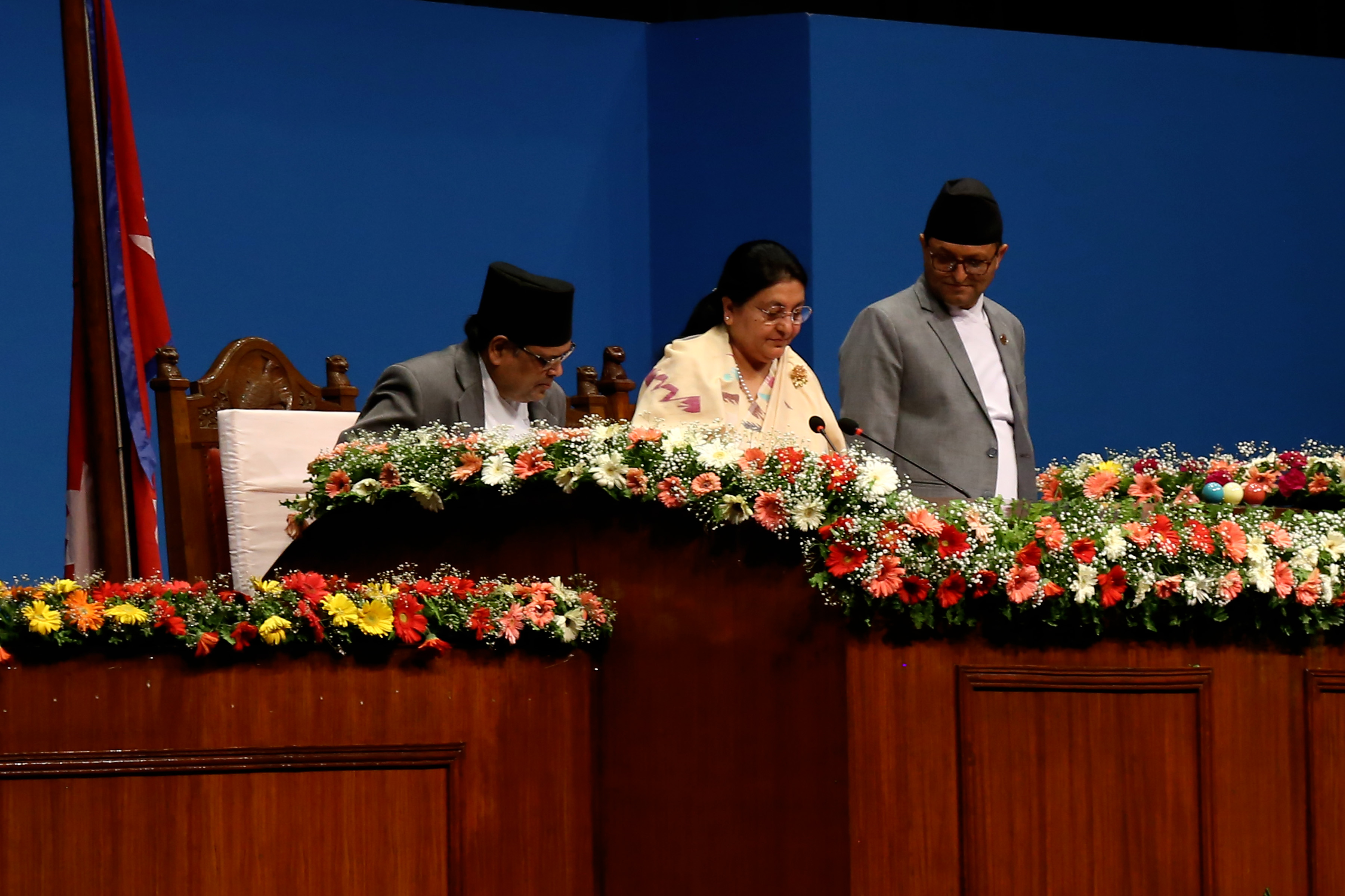 Nepal President Bidhya Devi Bhandari addresses the Parliament on Friday