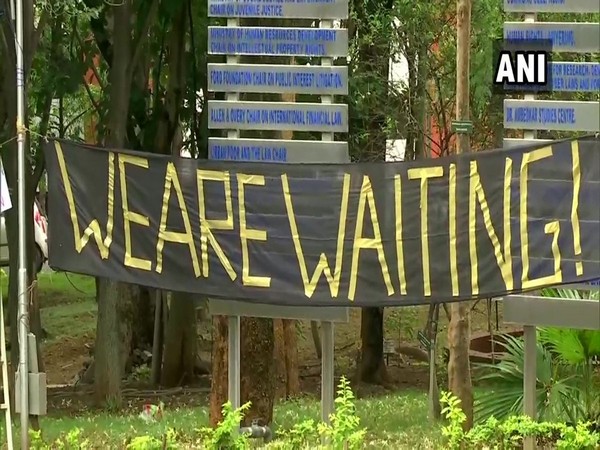 Students of National Law School of India University (NLSIU), protest demanding immediate appointment of new Vice-Chancellor.