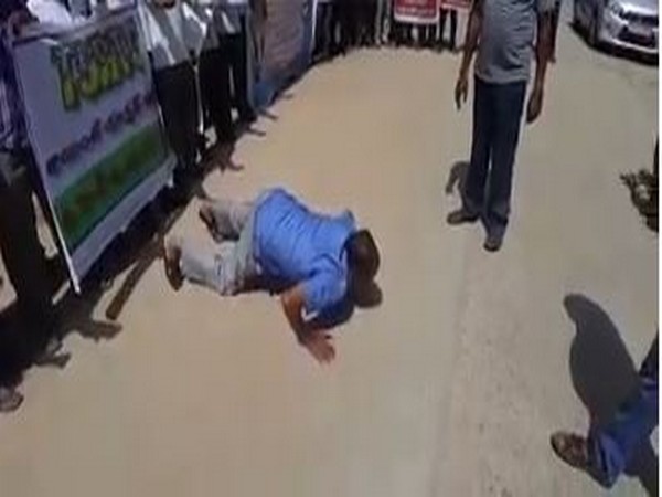 TSRTC worker rubbed his nose on ground in protest against the government [Photo/ANI]