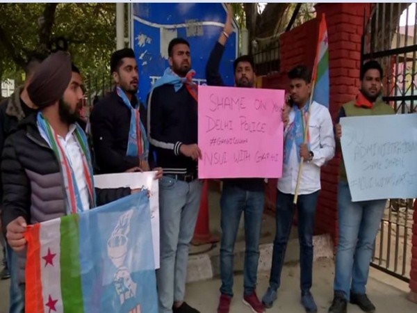 Members of the National Students' Union of India protesting against Gargi molestation case on Monday. Photo/ANI