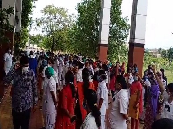 Nurses protesting against the Nellore GGH administration on Tuesday. (Photo/ANI)