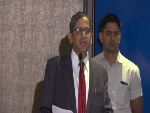 Justice NV Ramana, a judge in the Supreme Court, speaking at an event in New Delhi on Friday. Photo/ANI