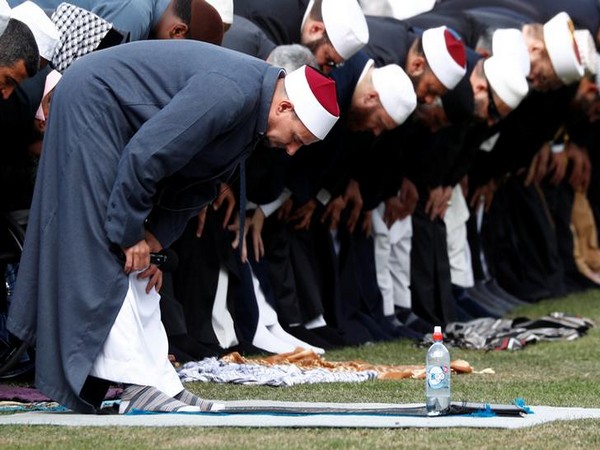 Imam Gamal Fouda leads the prayer service outside Al Noor mosque in Christchurch on Friday