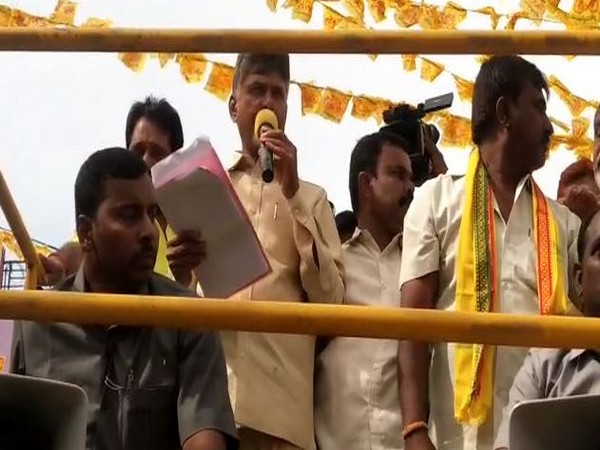 TDP chief N Chandrababu Naidu during Praja Chaitanya Yatra in Chittoor on Monday. Photo/ANI